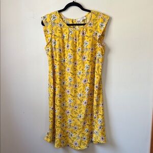 LOFT Yellow Floral Midi Dress